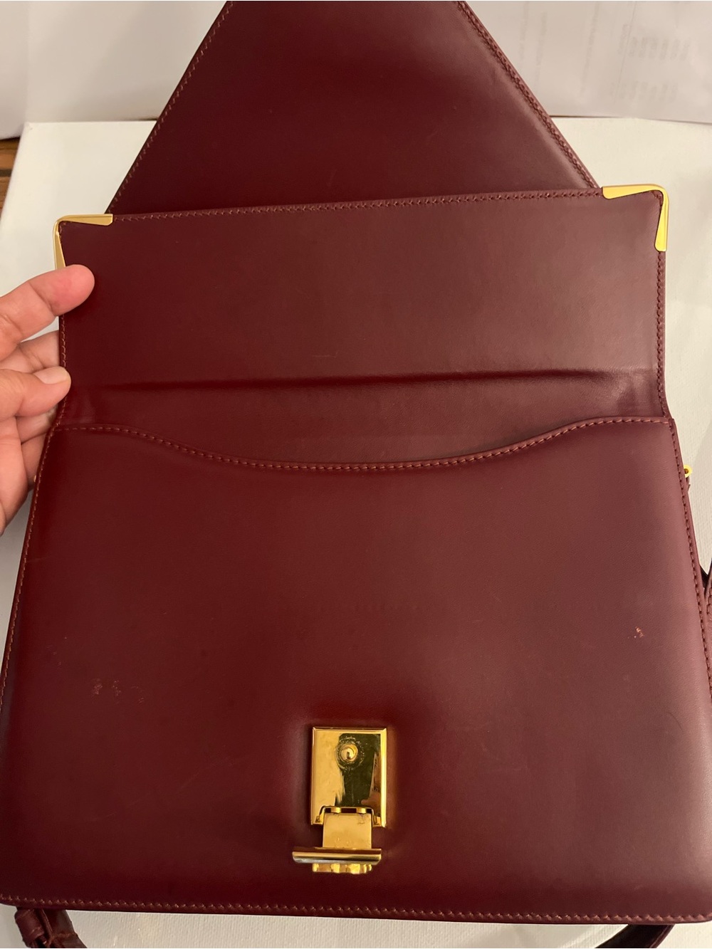 Cartier Burgundy Leather Shoulder Bag with Gold Hardware - Picture 7 of 14